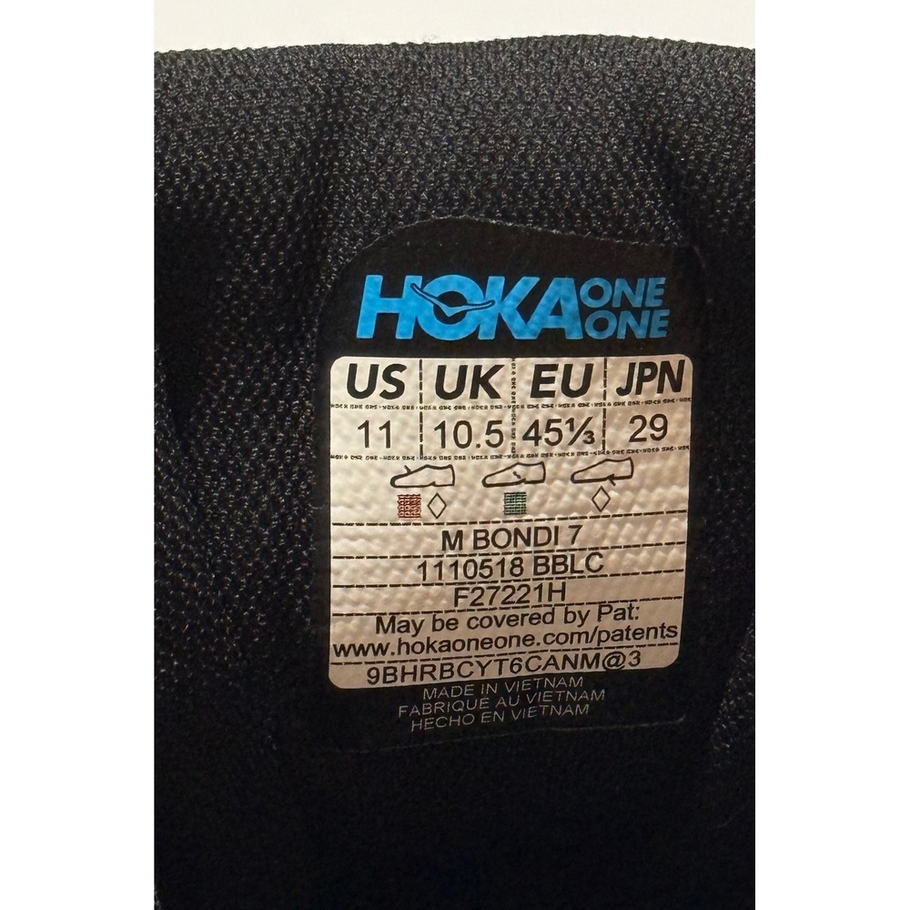 Hoka One One Bondi 7 Mens Running Shoes Black BBLC 1110518 Size 11 - Picture 6 of 6